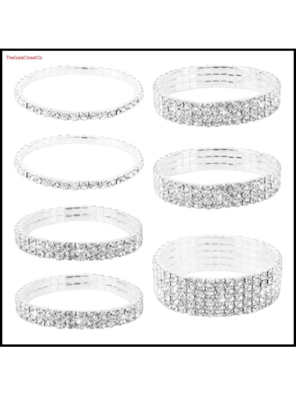 7pc Rhinestone Tennis Bracelet Set Stretch Stackable Wedding Jewelry